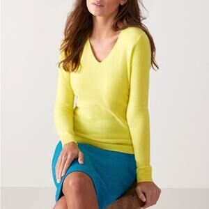 Pure Collection V Neck Sweater‎ Womens Size 6 Yellow 100% Cashmere Pullover